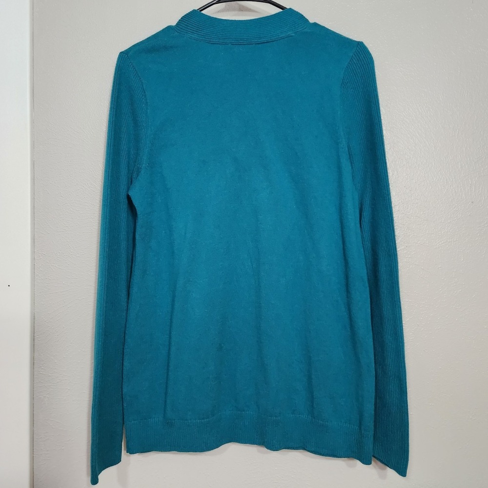 J Jill Top Women's Size Small Tall V Neck Sweater Pullover Teal Blue Minimalist - Picture 2 of 8